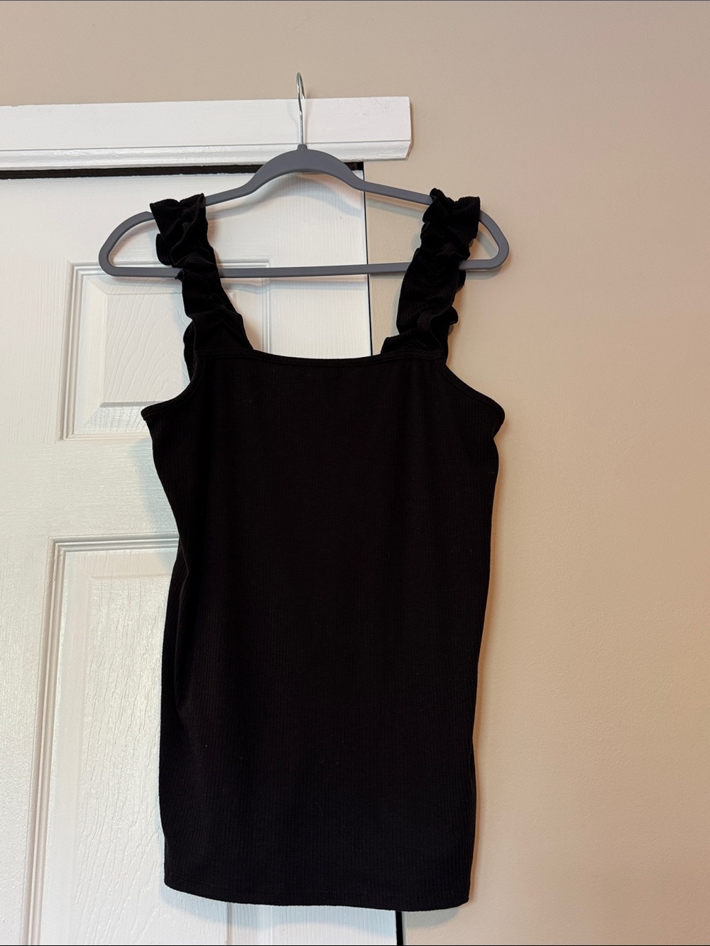 BiBi Black Ruffle Strap Tank Top